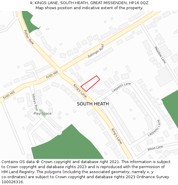 9, KINGS LANE, SOUTH HEATH, GREAT MISSENDEN, HP16 0QZ: Location map and indicative extent of plot