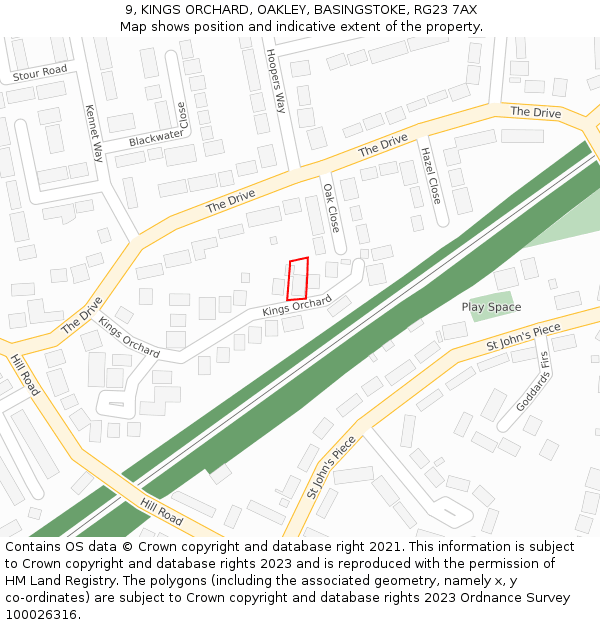 9, KINGS ORCHARD, OAKLEY, BASINGSTOKE, RG23 7AX: Location map and indicative extent of plot