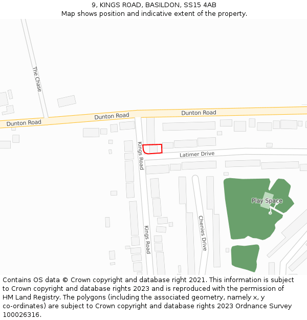 9, KINGS ROAD, BASILDON, SS15 4AB: Location map and indicative extent of plot