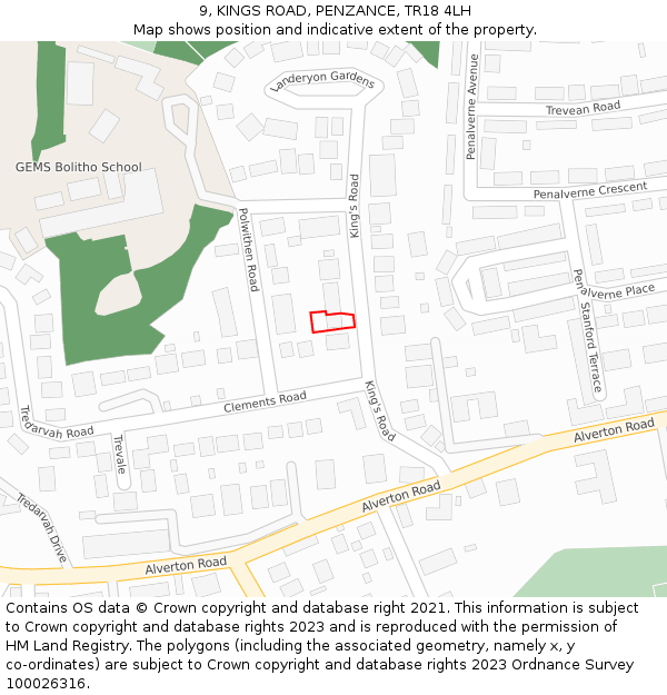 9, KINGS ROAD, PENZANCE, TR18 4LH: Location map and indicative extent of plot