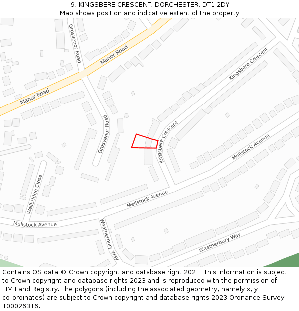 9, KINGSBERE CRESCENT, DORCHESTER, DT1 2DY: Location map and indicative extent of plot