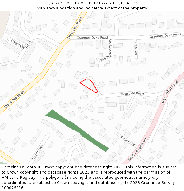 9, KINGSDALE ROAD, BERKHAMSTED, HP4 3BS: Location map and indicative extent of plot