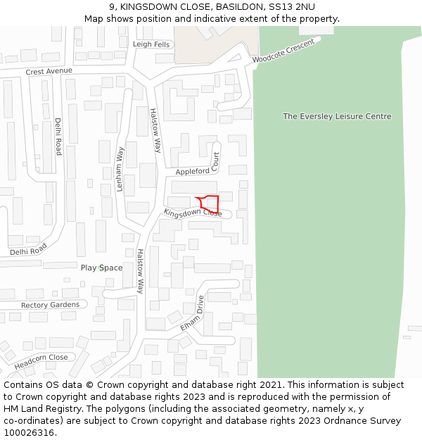 9, KINGSDOWN CLOSE, BASILDON, SS13 2NU: Location map and indicative extent of plot