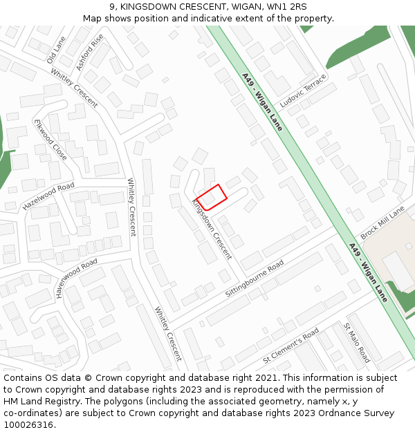 9, KINGSDOWN CRESCENT, WIGAN, WN1 2RS: Location map and indicative extent of plot