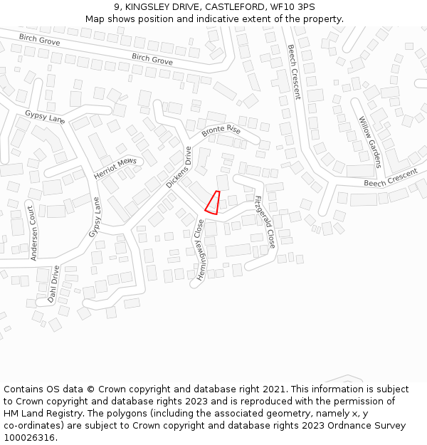 9, KINGSLEY DRIVE, CASTLEFORD, WF10 3PS: Location map and indicative extent of plot