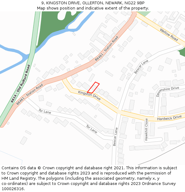 9, KINGSTON DRIVE, OLLERTON, NEWARK, NG22 9BP: Location map and indicative extent of plot