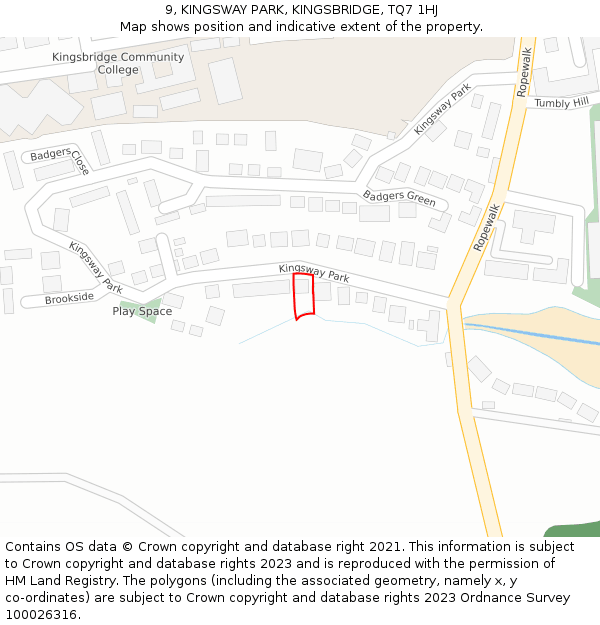 9, KINGSWAY PARK, KINGSBRIDGE, TQ7 1HJ: Location map and indicative extent of plot