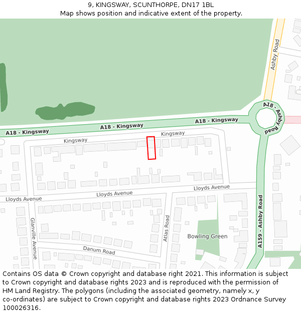 9, KINGSWAY, SCUNTHORPE, DN17 1BL: Location map and indicative extent of plot