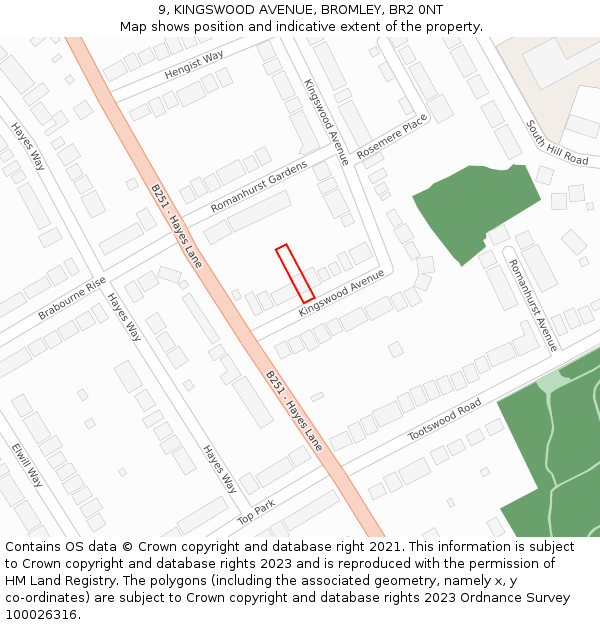 9, KINGSWOOD AVENUE, BROMLEY, BR2 0NT: Location map and indicative extent of plot