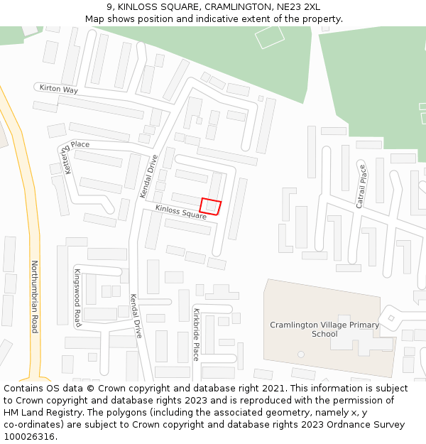 9, KINLOSS SQUARE, CRAMLINGTON, NE23 2XL: Location map and indicative extent of plot