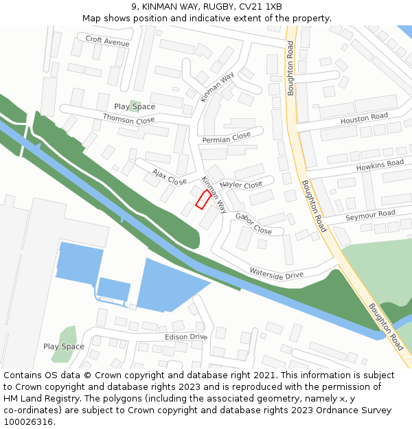 9, KINMAN WAY, RUGBY, CV21 1XB: Location map and indicative extent of plot