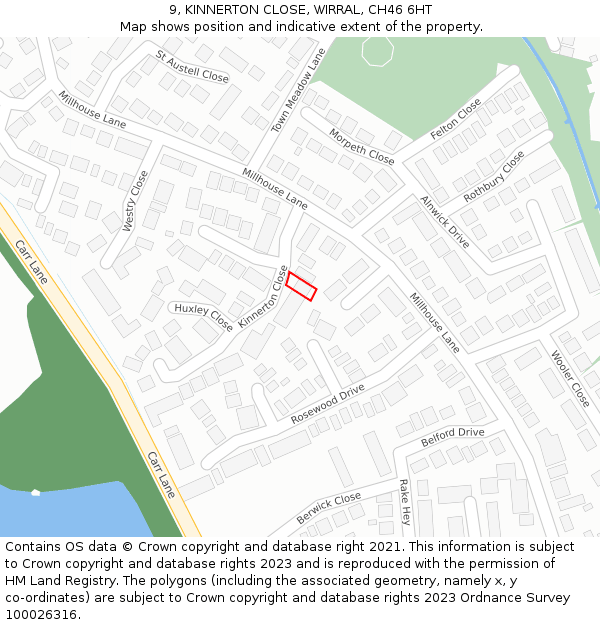 9, KINNERTON CLOSE, WIRRAL, CH46 6HT: Location map and indicative extent of plot