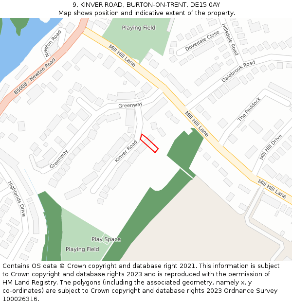 9, KINVER ROAD, BURTON-ON-TRENT, DE15 0AY: Location map and indicative extent of plot
