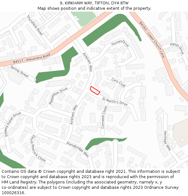 9, KIRKHAM WAY, TIPTON, DY4 8TW: Location map and indicative extent of plot