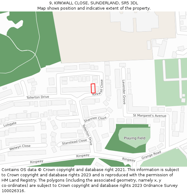 9, KIRKWALL CLOSE, SUNDERLAND, SR5 3DL: Location map and indicative extent of plot