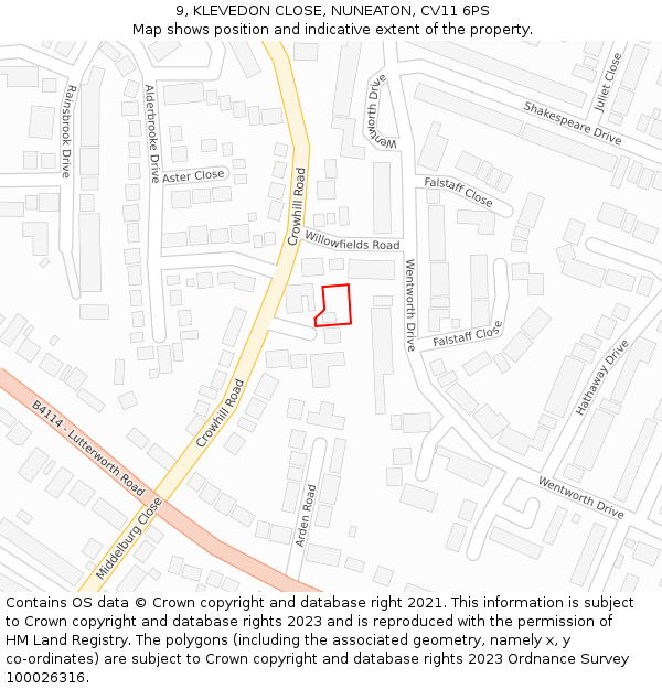 9, KLEVEDON CLOSE, NUNEATON, CV11 6PS: Location map and indicative extent of plot