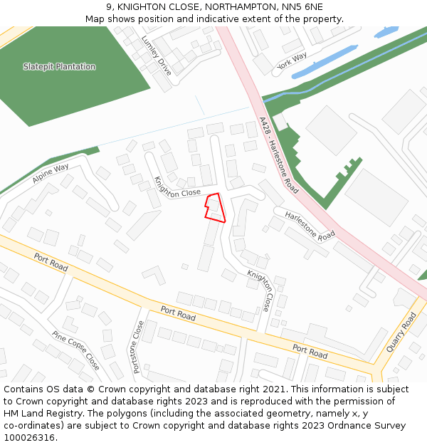 9, KNIGHTON CLOSE, NORTHAMPTON, NN5 6NE: Location map and indicative extent of plot