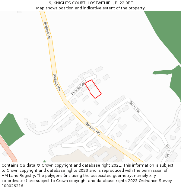 9, KNIGHTS COURT, LOSTWITHIEL, PL22 0BE: Location map and indicative extent of plot