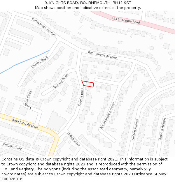 9, KNIGHTS ROAD, BOURNEMOUTH, BH11 9ST: Location map and indicative extent of plot