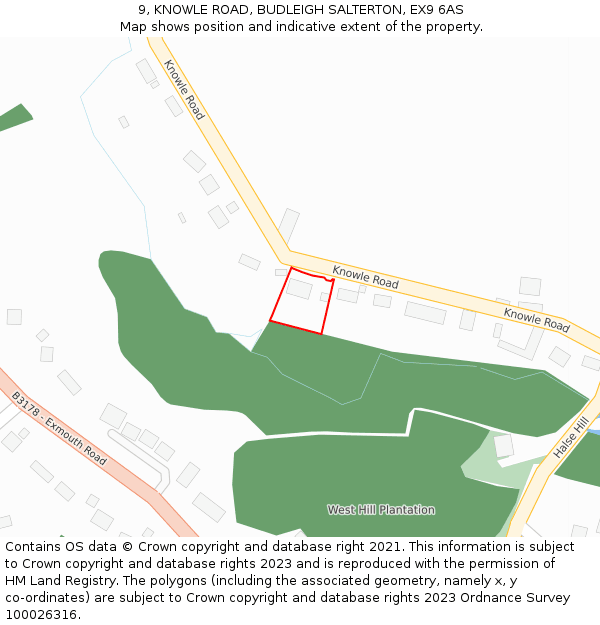 9, KNOWLE ROAD, BUDLEIGH SALTERTON, EX9 6AS: Location map and indicative extent of plot