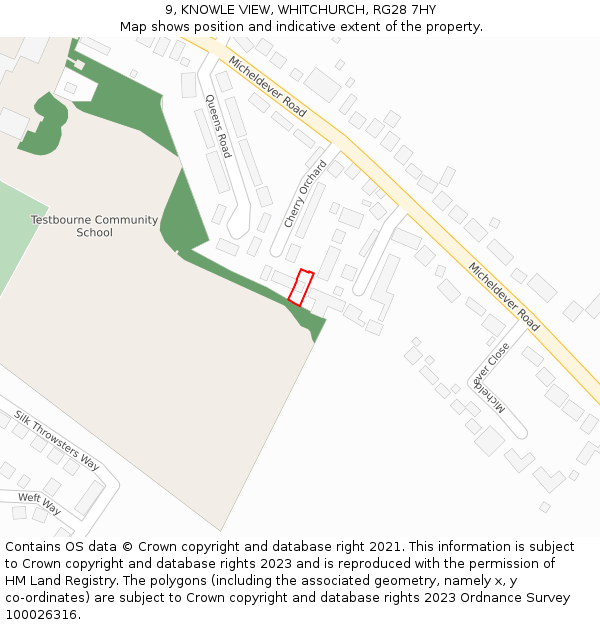 9, KNOWLE VIEW, WHITCHURCH, RG28 7HY: Location map and indicative extent of plot