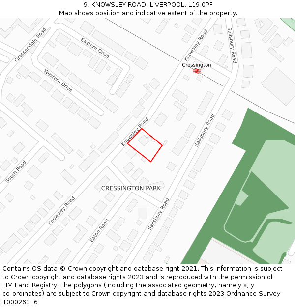 9, KNOWSLEY ROAD, LIVERPOOL, L19 0PF: Location map and indicative extent of plot