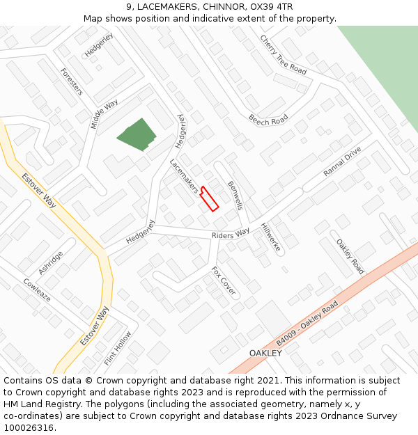 9, LACEMAKERS, CHINNOR, OX39 4TR: Location map and indicative extent of plot