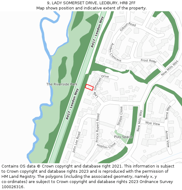 9, LADY SOMERSET DRIVE, LEDBURY, HR8 2FF: Location map and indicative extent of plot