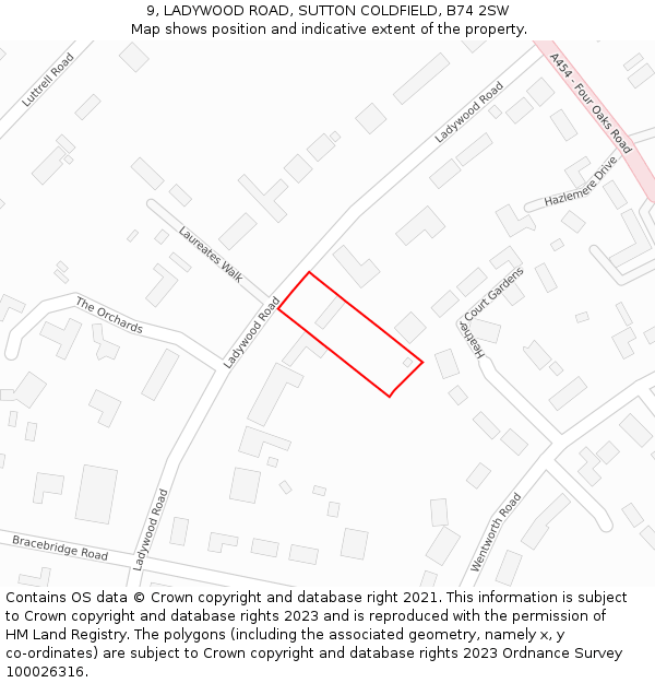9, LADYWOOD ROAD, SUTTON COLDFIELD, B74 2SW: Location map and indicative extent of plot