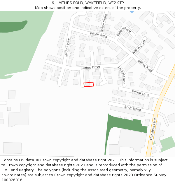 9, LAITHES FOLD, WAKEFIELD, WF2 9TP: Location map and indicative extent of plot