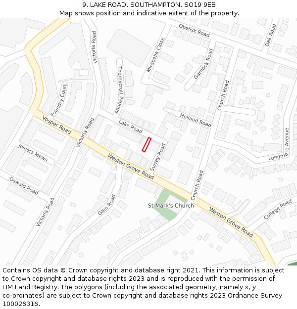 9, LAKE ROAD, SOUTHAMPTON, SO19 9EB: Location map and indicative extent of plot