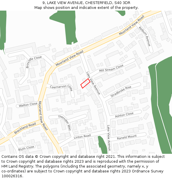 9, LAKE VIEW AVENUE, CHESTERFIELD, S40 3DR: Location map and indicative extent of plot