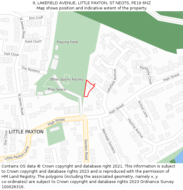 9, LAKEFIELD AVENUE, LITTLE PAXTON, ST NEOTS, PE19 6NZ: Location map and indicative extent of plot