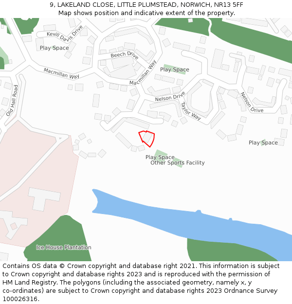 9, LAKELAND CLOSE, LITTLE PLUMSTEAD, NORWICH, NR13 5FF: Location map and indicative extent of plot