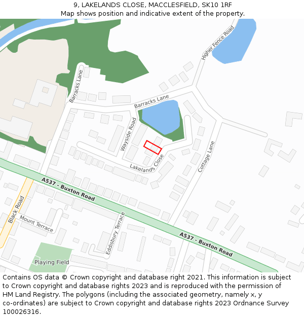 9, LAKELANDS CLOSE, MACCLESFIELD, SK10 1RF: Location map and indicative extent of plot