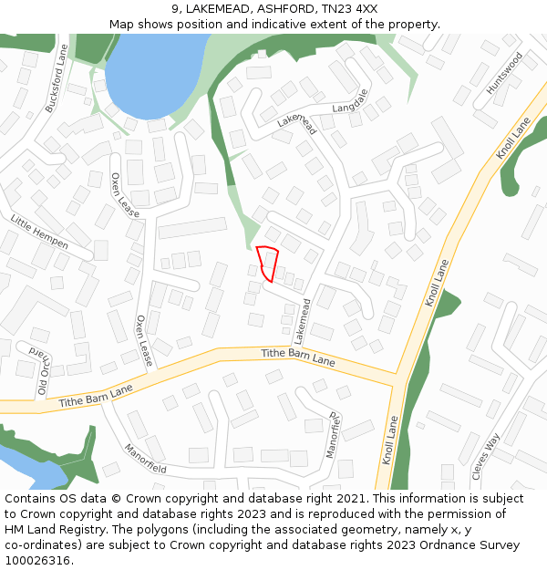 9, LAKEMEAD, ASHFORD, TN23 4XX: Location map and indicative extent of plot
