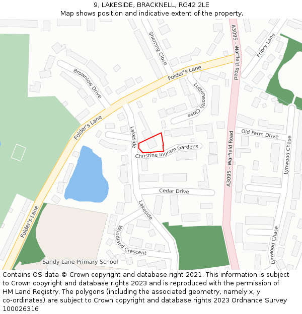 9, LAKESIDE, BRACKNELL, RG42 2LE: Location map and indicative extent of plot