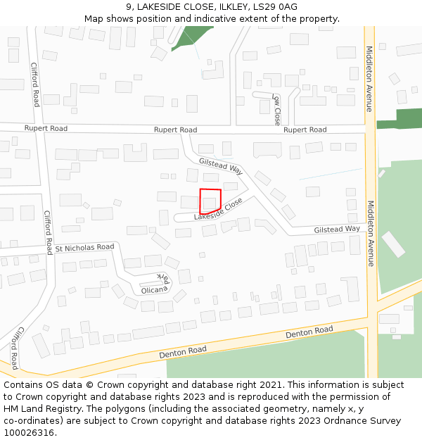 9, LAKESIDE CLOSE, ILKLEY, LS29 0AG: Location map and indicative extent of plot