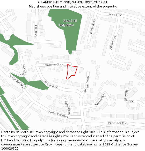 9, LAMBORNE CLOSE, SANDHURST, GU47 8JL: Location map and indicative extent of plot