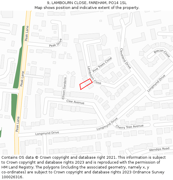 9, LAMBOURN CLOSE, FAREHAM, PO14 1SL: Location map and indicative extent of plot