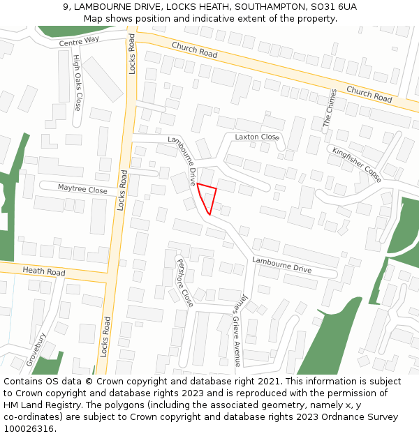 9, LAMBOURNE DRIVE, LOCKS HEATH, SOUTHAMPTON, SO31 6UA: Location map and indicative extent of plot
