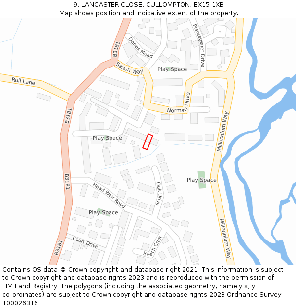 9, LANCASTER CLOSE, CULLOMPTON, EX15 1XB: Location map and indicative extent of plot