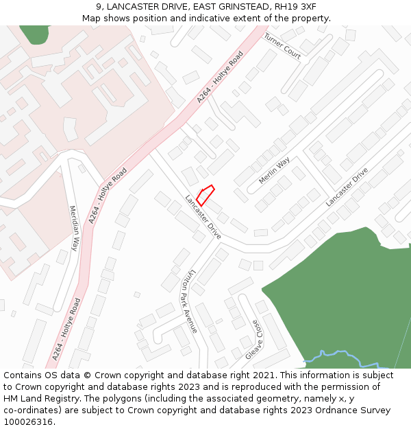 9, LANCASTER DRIVE, EAST GRINSTEAD, RH19 3XF: Location map and indicative extent of plot