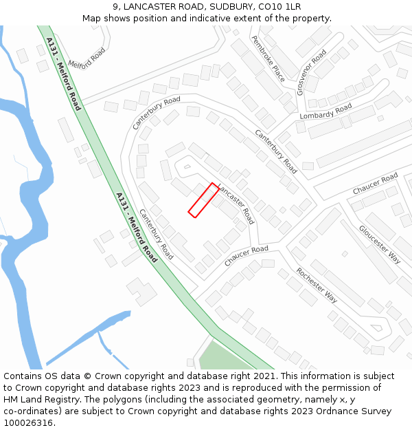 9, LANCASTER ROAD, SUDBURY, CO10 1LR: Location map and indicative extent of plot