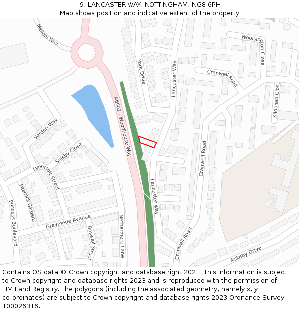 9, LANCASTER WAY, NOTTINGHAM, NG8 6PH: Location map and indicative extent of plot