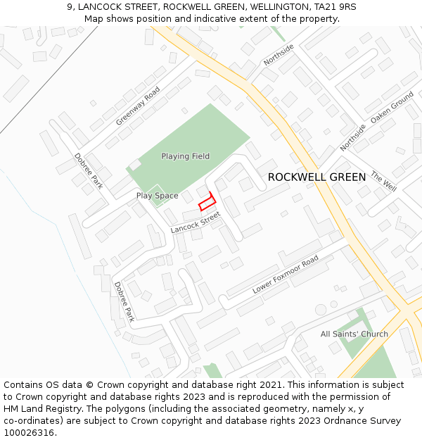 9, LANCOCK STREET, ROCKWELL GREEN, WELLINGTON, TA21 9RS: Location map and indicative extent of plot