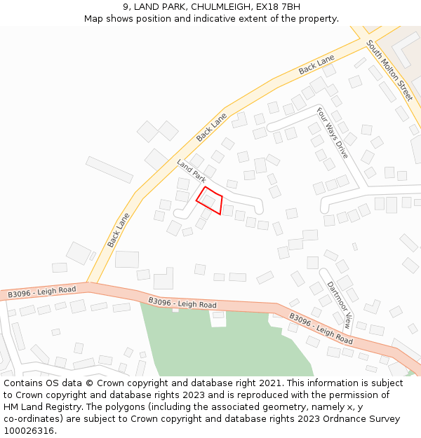 9, LAND PARK, CHULMLEIGH, EX18 7BH: Location map and indicative extent of plot