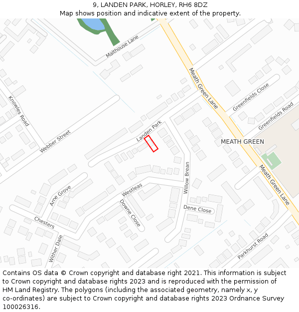 9, LANDEN PARK, HORLEY, RH6 8DZ: Location map and indicative extent of plot