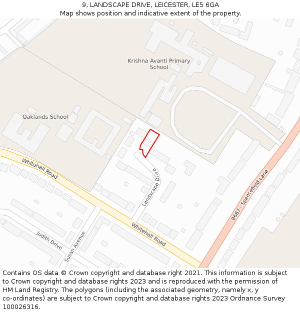 9, LANDSCAPE DRIVE, LEICESTER, LE5 6GA: Location map and indicative extent of plot