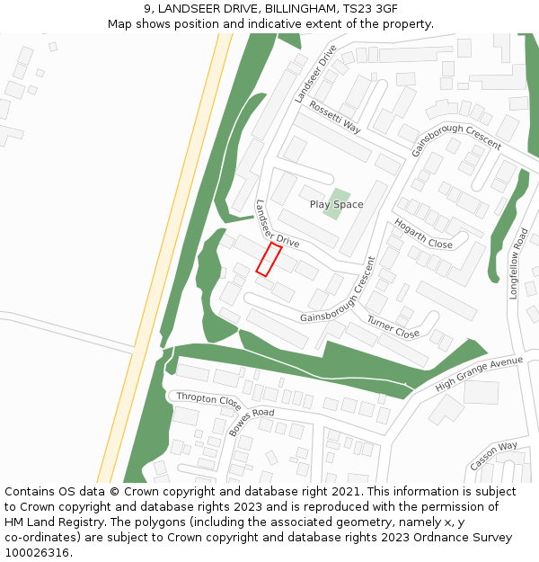 9, LANDSEER DRIVE, BILLINGHAM, TS23 3GF: Location map and indicative extent of plot